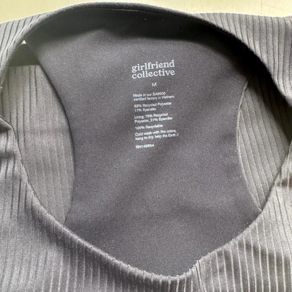Girlfriend Collective Black Ribbed Dylan Bra Women's Size Medium High Neck Gym